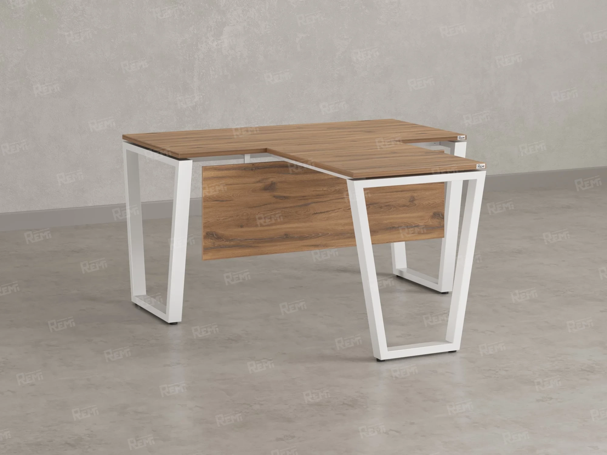 Стол с брифингом с парящей столешницей на U-образных опорах с экраном ЛДСП RM047-14x7 1400x2100x750 Дуб Юстус/Белый