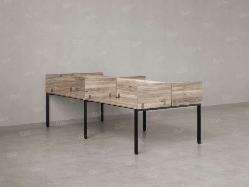 Бенч-система, 4 рабочих места, на П-образных опорах, 8 ЛДСП экранов 3600x1200x750 RM166-2-18x12 Дуб Маувелла/Черный