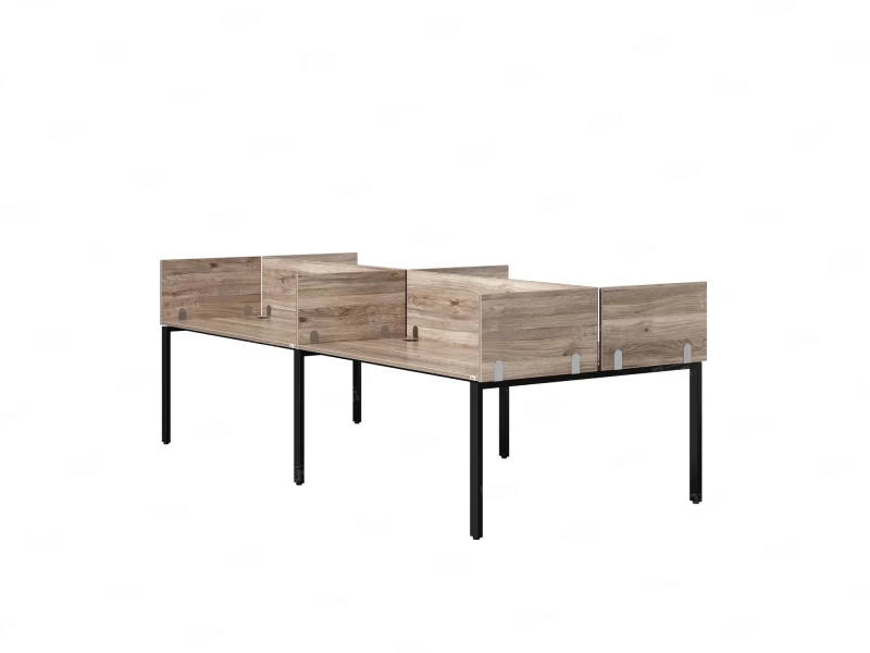 Бенч-система, 4 рабочих места, на П-образных опорах, 8 ЛДСП экранов 3600x1200x750 RM166-2-18x12 Дуб Маувелла/Черный