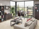 Стол прямой с подвесной тумбой 2 ящика, П-опора 1800x800x750 RM039-18x8 Дуб Апрельский шоколад/Серый