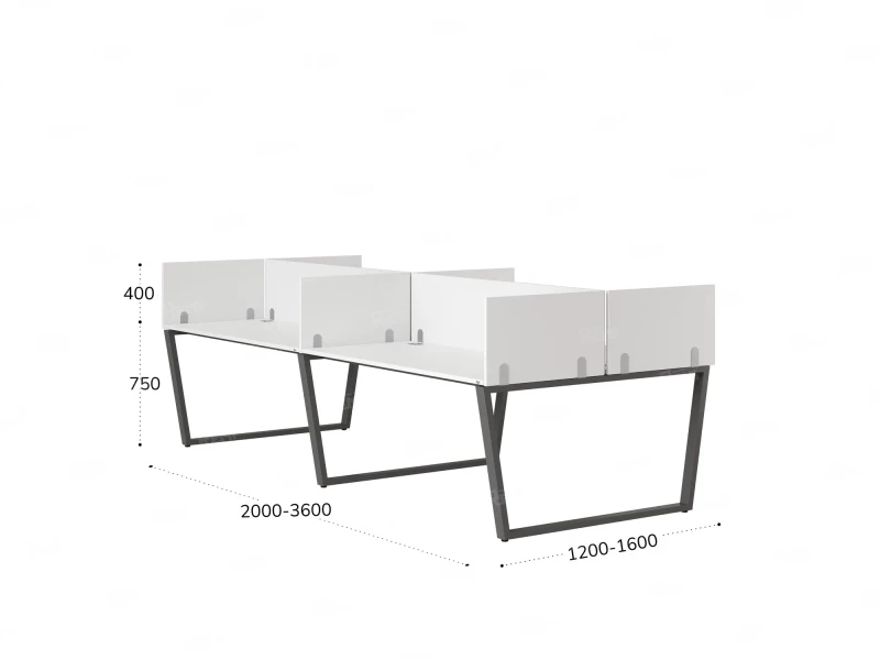 Бенч-система, 4 рабочих места, на U-образных опорах, 8 ЛДСП экранов 2000x1400x750 RM173-2-10x14 Белый/Серый