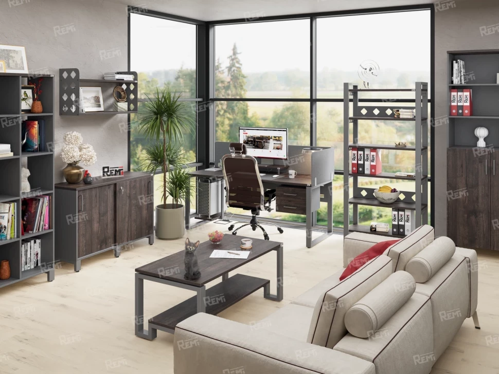 Стол прямой, подвесная тумба, ЛДСП экран, П-опора 1800x800x750 RM030-18x8 Дуб Апрельский шоколад/Серый