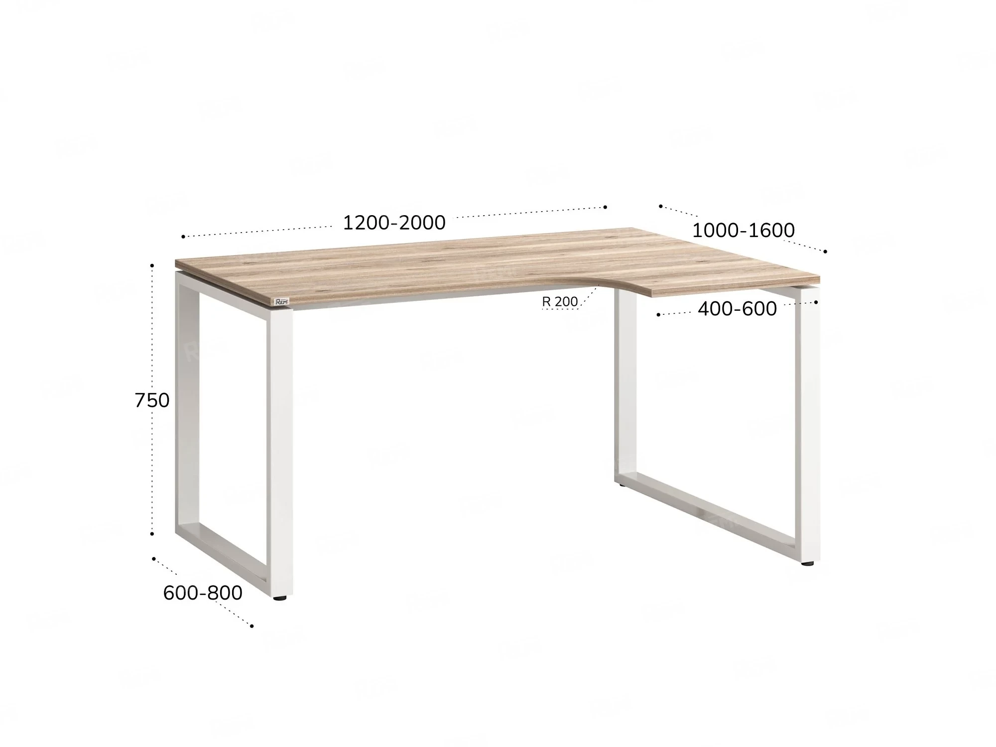 Стол угловой, О-опора, правый 1800x600/900x750, RM054-18x6-9 Дуб Маувелла/Белый