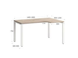 Стол угловой, П-опора, правый 1600x600/900x750, RM052-16x6-9 Дуб Маувелла/Белый