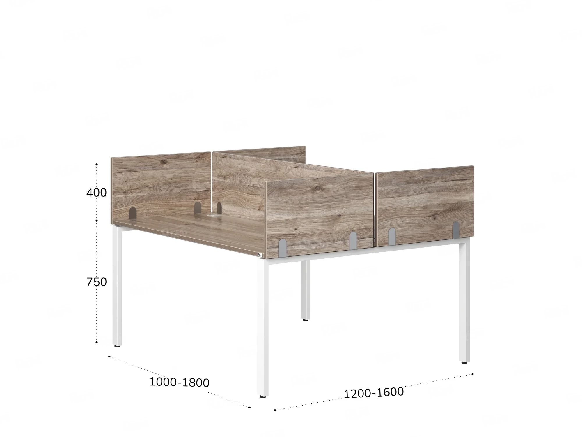 Бенч-система, 2 рабочих места, 5 ЛДСП экранов 1600x1400x750 RM165-4-16x14 Дуб Маувелла/Белый