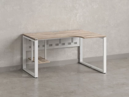Стол угловой, экран металл, О-опора, правый 1400x600/900x750, RM057-14x6-9 Дуб Маувелла/Белый