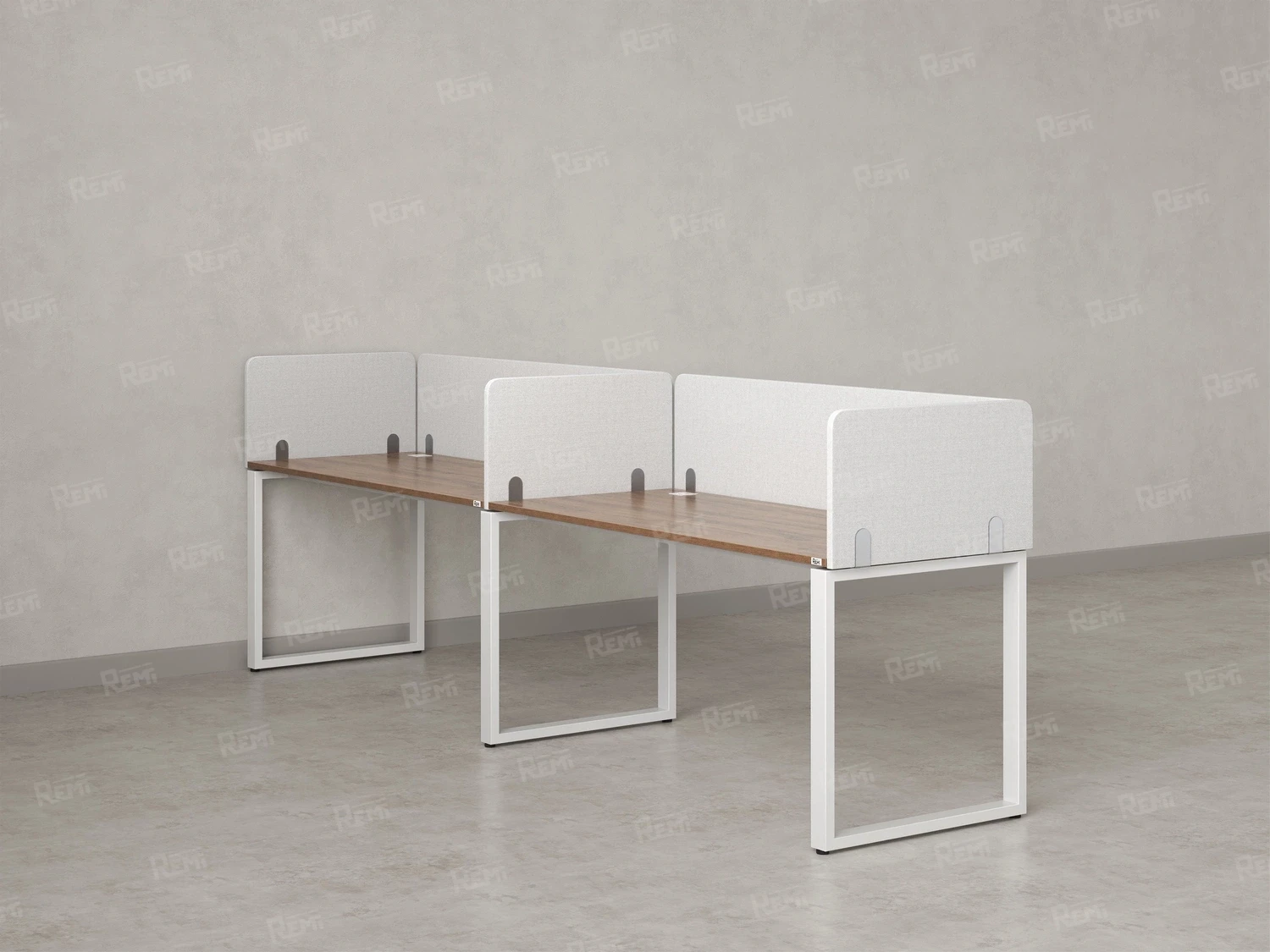 Бенч-система в 1 ряд, 2 рабочих места 5 тканевых экранов 2000x800x750 RM168-1-20x8 Дуб Юстус/Белый