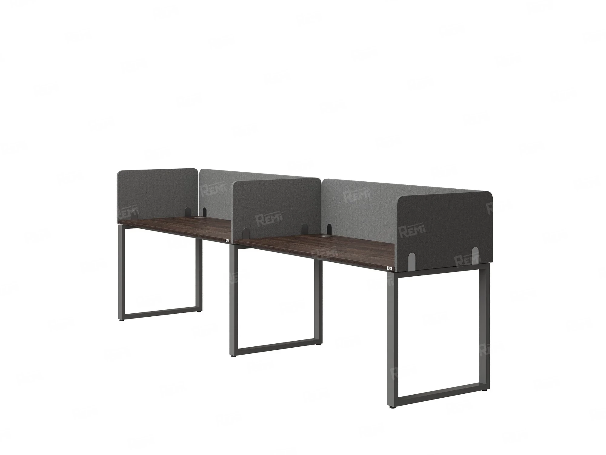 Бенч-система в 1 ряд, 2 рабочих места 5 тканевых экранов 3200x600x750 RM168-1-32x6 Дуб Апрельский шоколад/Серый