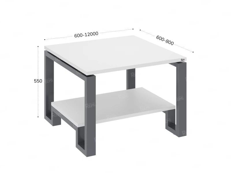 Журнальный стол с полкой 1000x600x550 RM181-10x6 Белый/Серый
