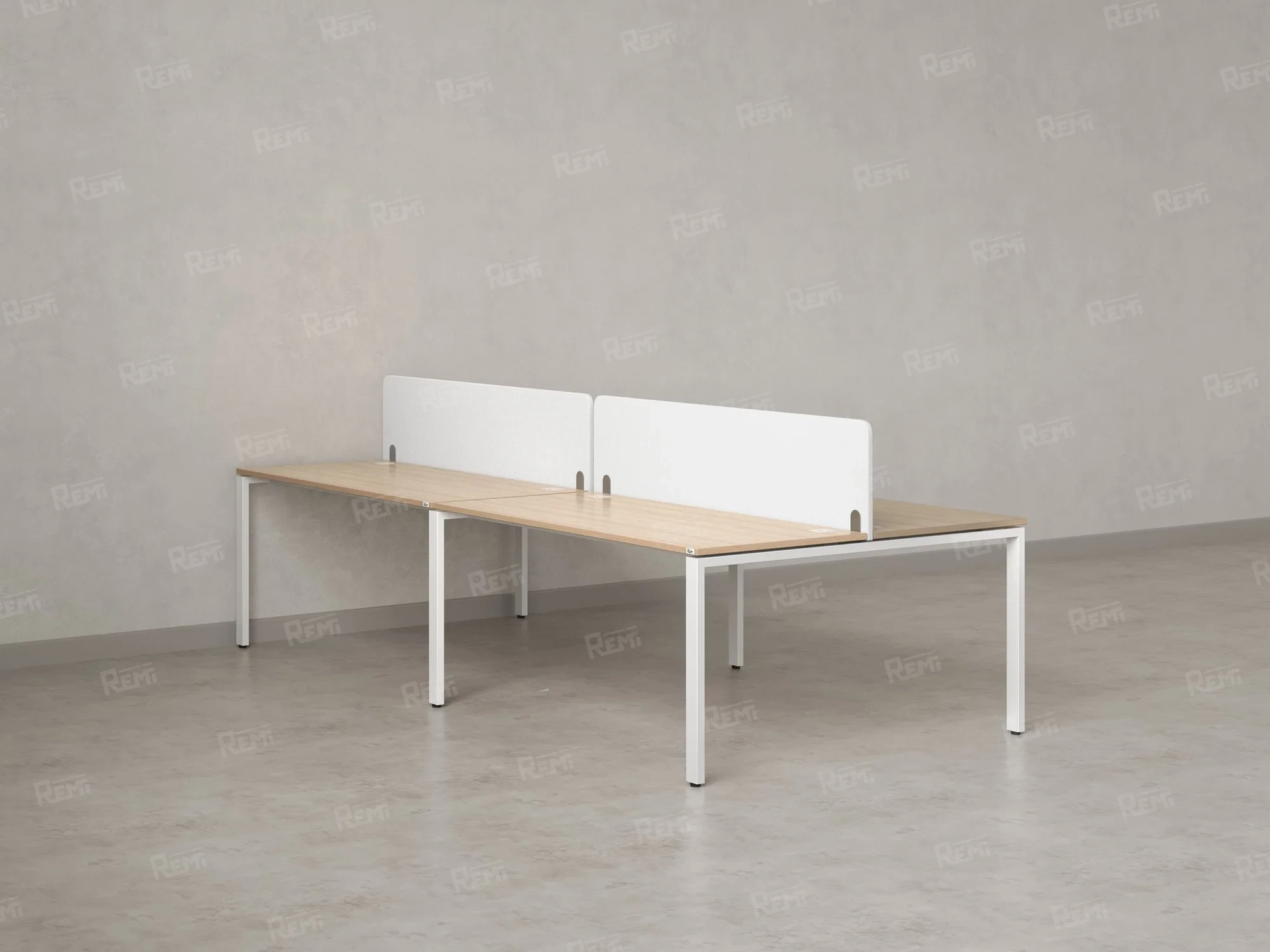 Бенч-система, 4 рабочих места, на П-образных опорах, 2 тканевых экранов 2800x1200x750 RM166-3-14x12 Вяз Швейцарский светлый/Белый