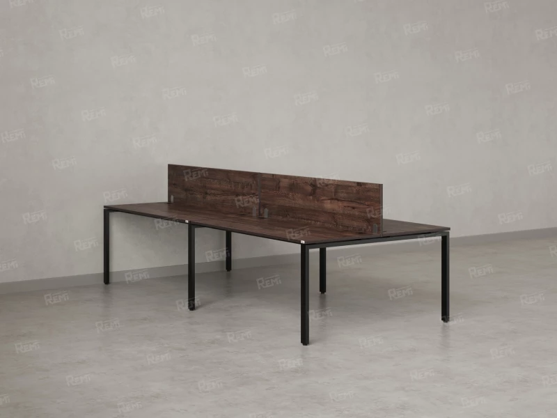 Бенч-система, 4 рабочих места, на П-образных опорах, 2 ЛДСП экранов 2400x1400x750 RM166-4-12x14 Дуб Апрельский шоколад/Черный