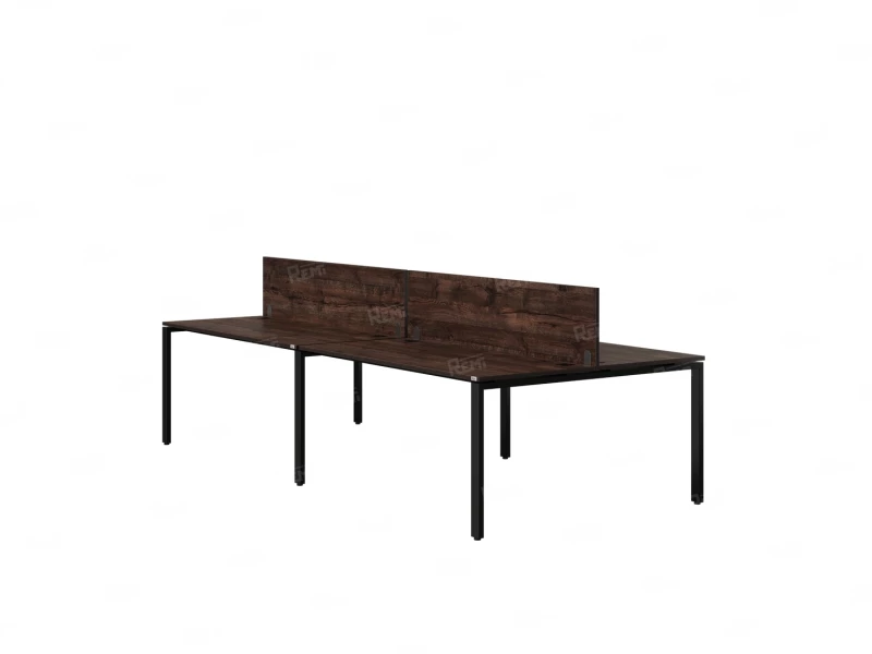 Бенч-система, 4 рабочих места, на П-образных опорах, 2 ЛДСП экранов 2400x1400x750 RM166-4-12x14 Дуб Апрельский шоколад/Черный