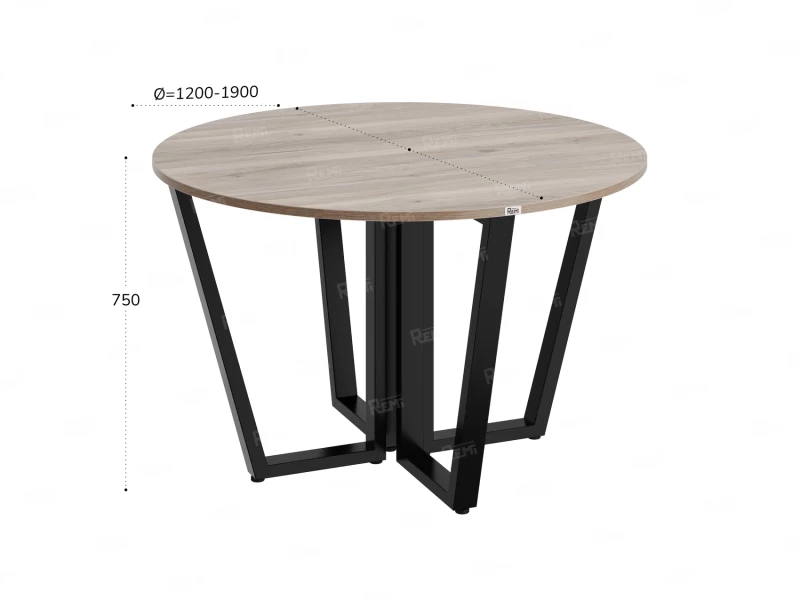 Круглый стол на U-образных опорах 1500x1500x750 RM188-15x15 Дуб Маувелла/Черный