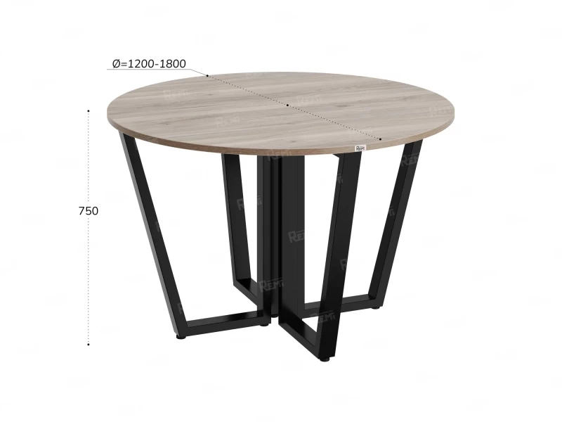 Круглый стол на U-образных опорах 1500x1500x750 RM188-15x15 Дуб Маувелла/Черный