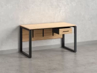 Стол прямой, подвесная тумба, ЛДСП экран, О-опора 2000x600x750 RM032-20x6 Вяз Швейцарский светлый/Черный