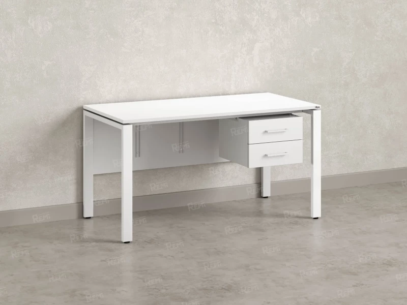 Стол прямой, подвесная тумба, ЛДСП экран, П-опора 1600x600x750 RM031-16x6 Белый/Белый