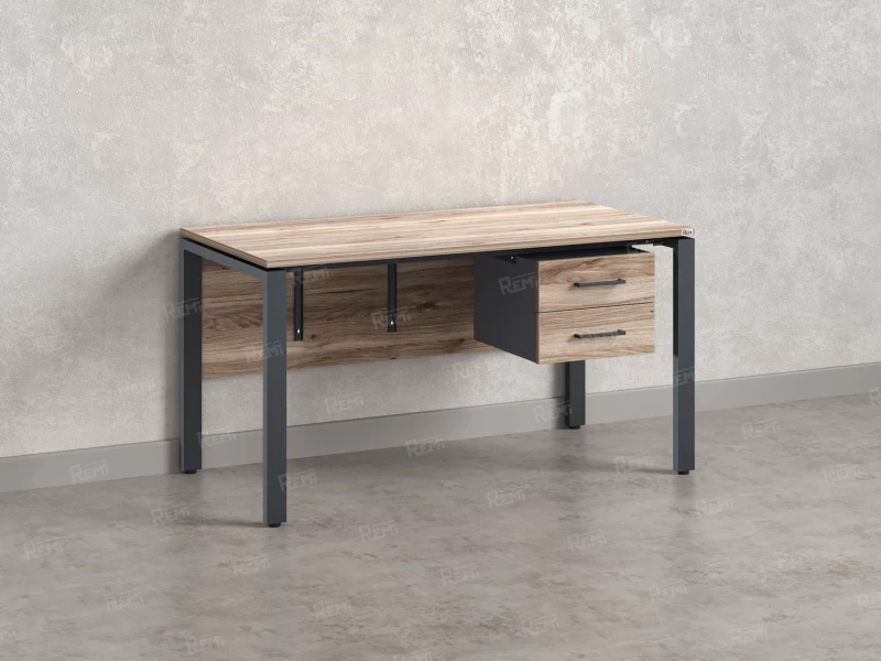 Стол прямой, подвесная тумба, ЛДСП экран, П-опора 2000x600x750 RM031-20x6 Дуб Маувелла/Серый