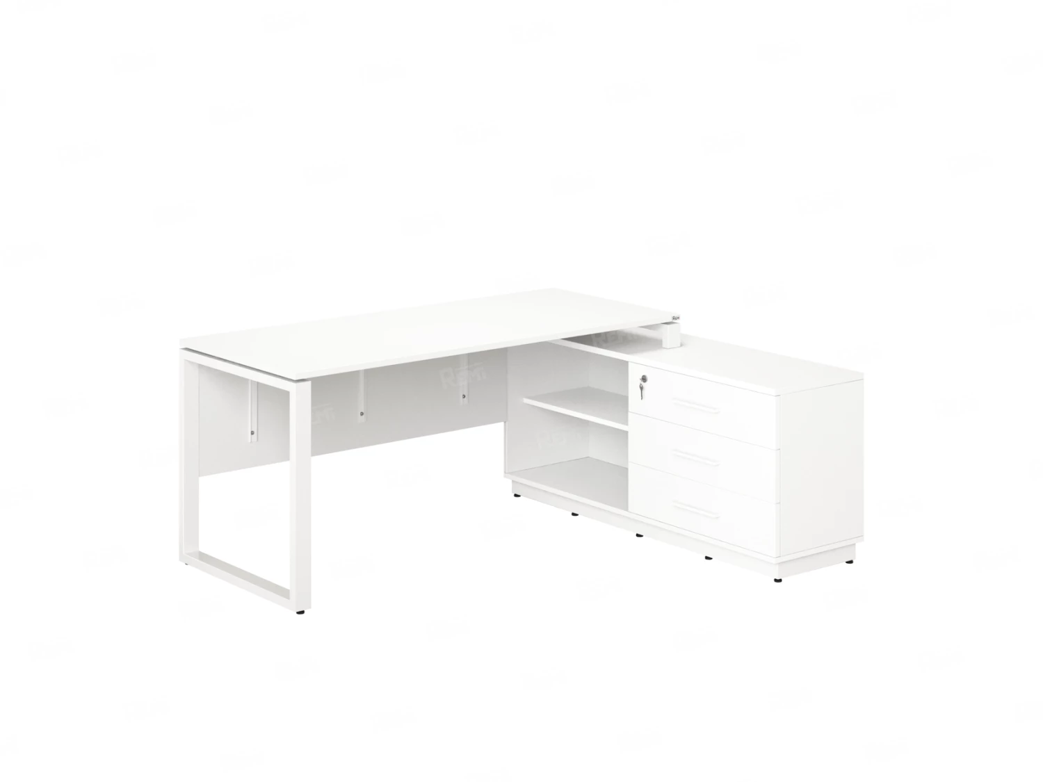 Стол прямой с тумбой R, ЛДСП экран, О-опора 1400x1400x750 RM012R-14x7 Белый/Белый