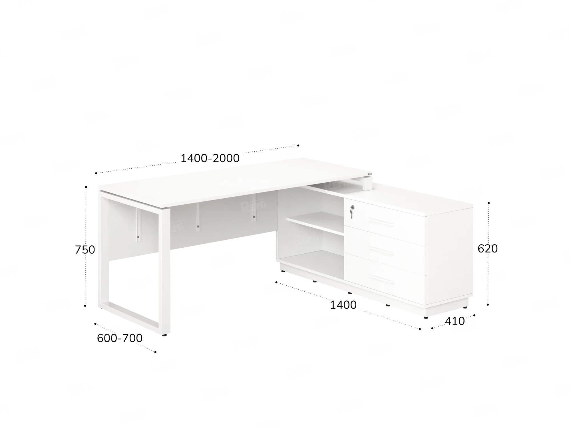 Стол прямой с тумбой R, ЛДСП экран, О-опора 1400x1400x750 RM012R-14x7 Белый/Белый