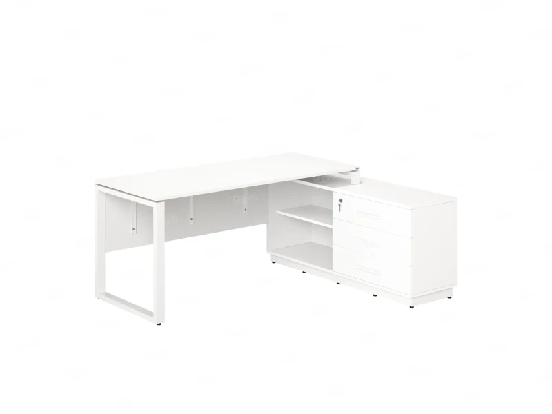 Стол прямой с тумбой R, ЛДСП экран, О-опора 1400x1400x750 RM012R-14x7 Белый/Белый