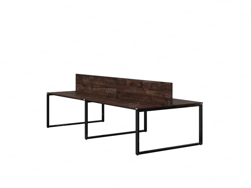 Бенч-система, 4 рабочих места, на О-образных опорах, 2 ЛДСП экранов 3600x1600x750 RM170-4-18x16 Дуб Апрельский шоколад/Черный