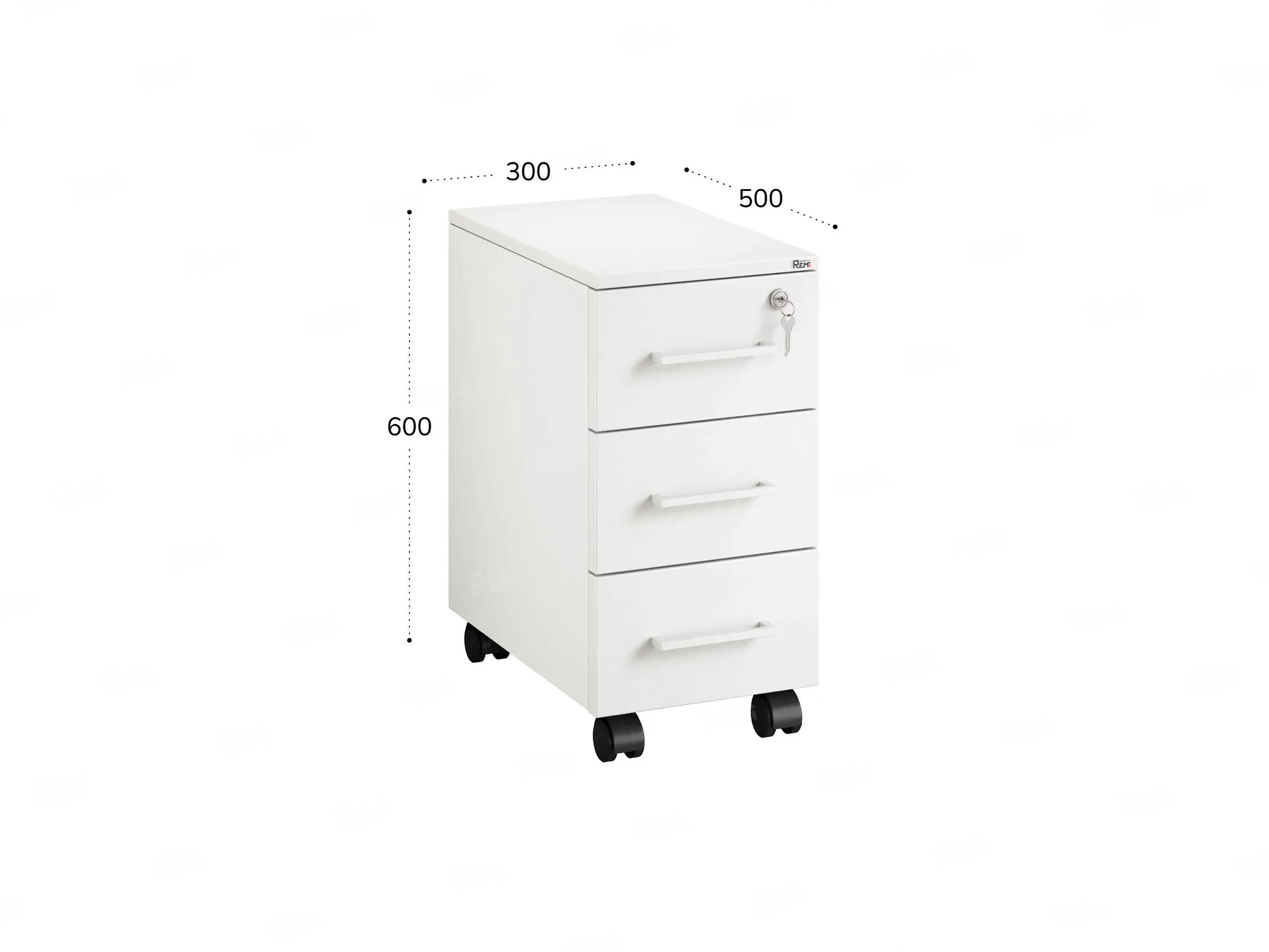Тумба мобильная,3 ящика 300x500x600 RM123-30x50 Белый/Белый