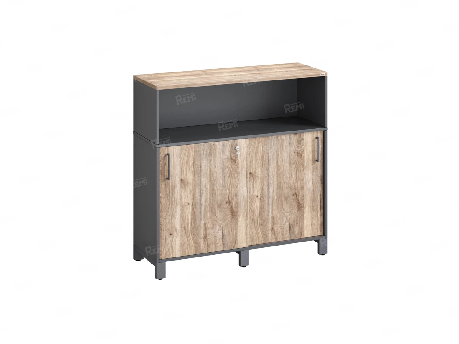 Низкий шкаф-купе, 2 полки с надстройкой 1200x420x1200 RM126-120x42 Дуб Маувелла/Серый