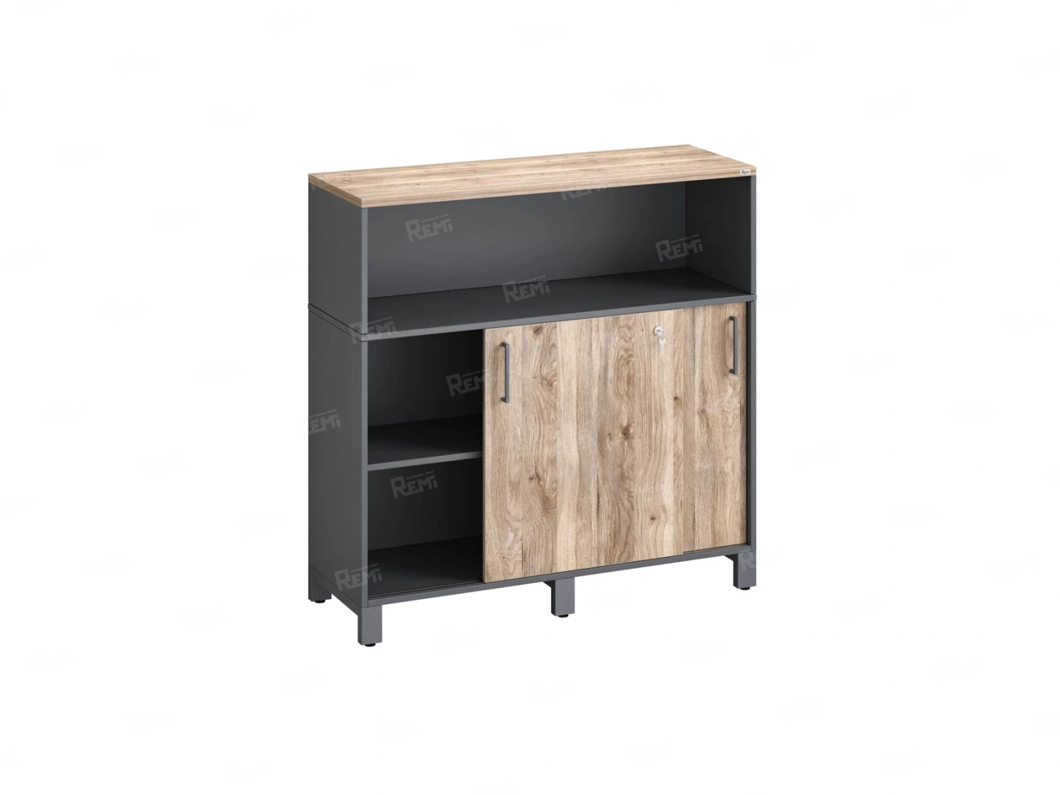 Низкий шкаф-купе, 2 полки с надстройкой 1200x420x1200 RM126-120x42 Дуб Маувелла/Серый
