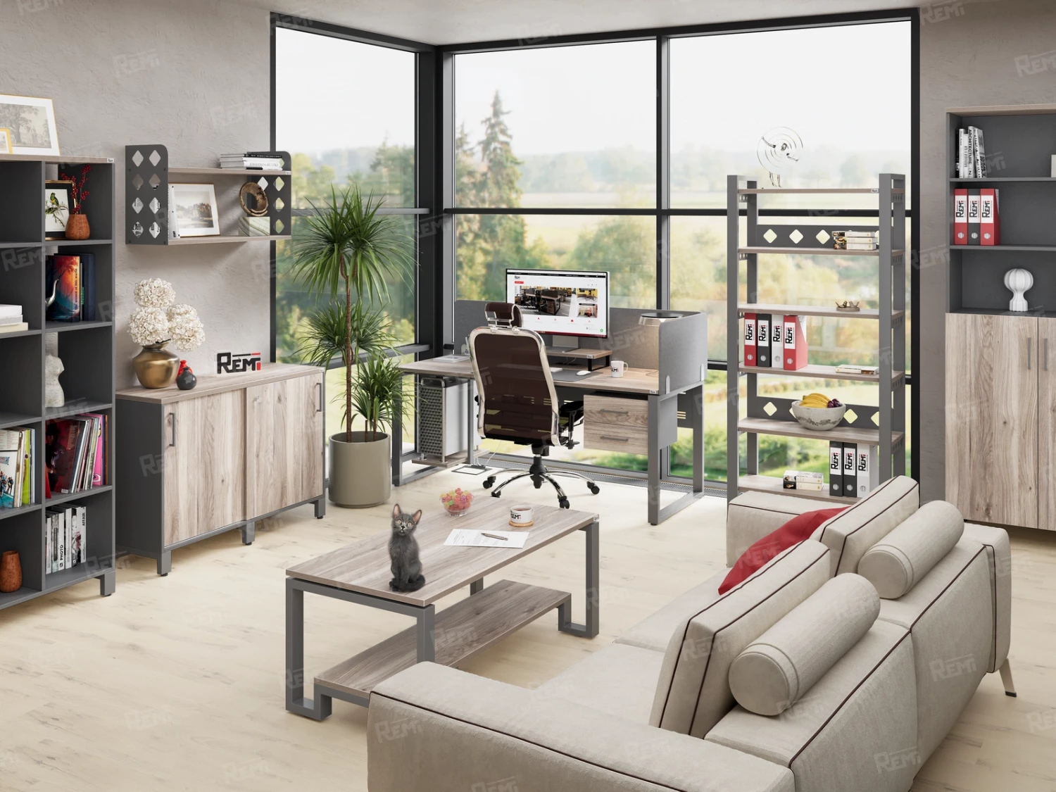 Низкий шкаф-купе, 2 полки с надстройкой 1200x420x1200 RM126-120x42 Дуб Маувелла/Серый
