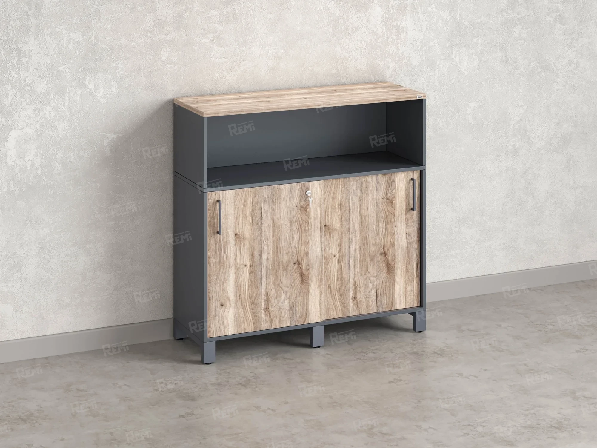 Низкий шкаф-купе, 2 полки с надстройкой 1200x420x1200 RM126-120x42 Дуб Маувелла/Серый