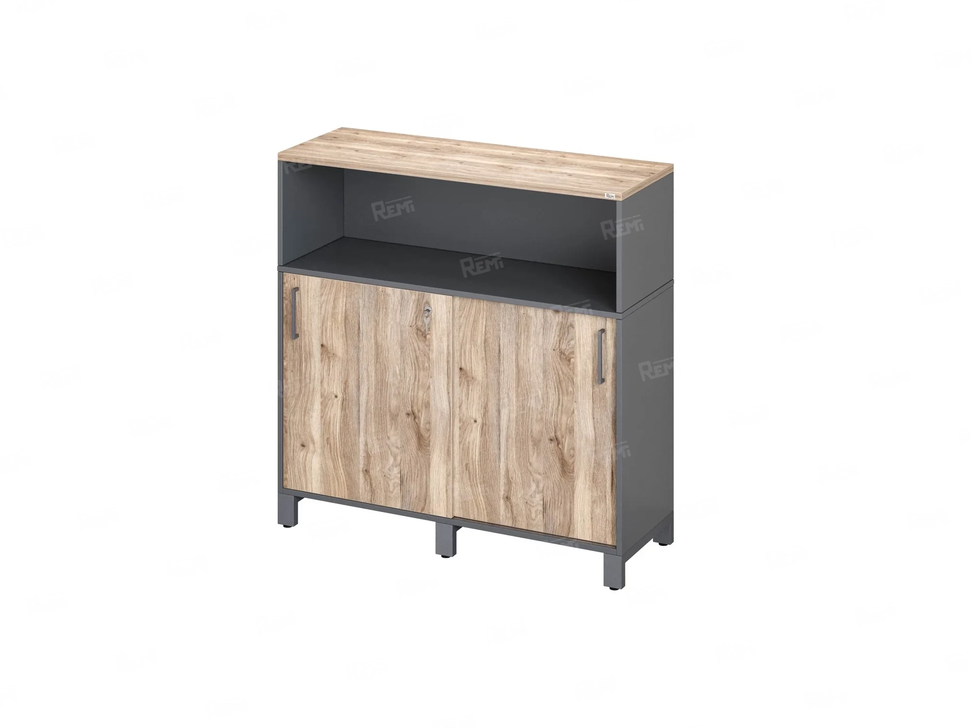 Низкий шкаф-купе, 2 полки с надстройкой 1200x420x1200 RM126-120x42 Дуб Маувелла/Серый
