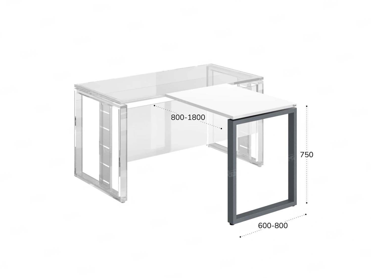 Брифинг прямой, с парящей столешнецей, на О-образном каркасе 1000x800x750 RM072-10x8 Белый/Серый
