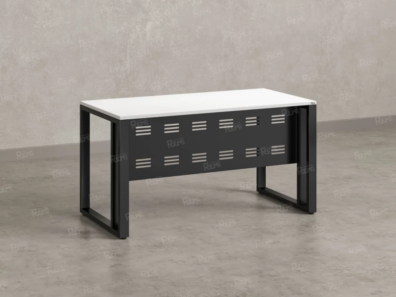 Стол прямой на О-образных опорах с металлическим экраном 1000x700x750 RM042-10x7 Белый/Черный