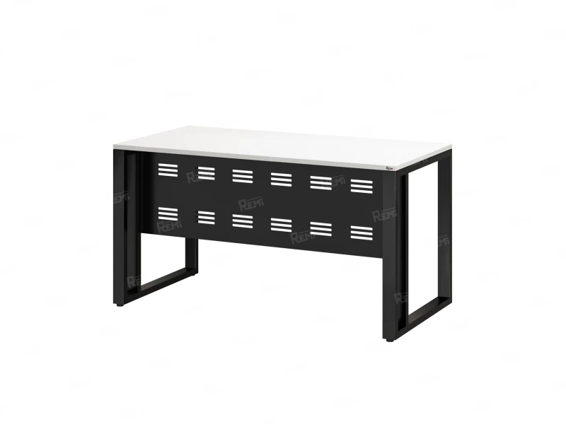 Стол прямой на О-образных опорах с металлическим экраном 1000x700x750 RM042-10x7 Белый/Черный