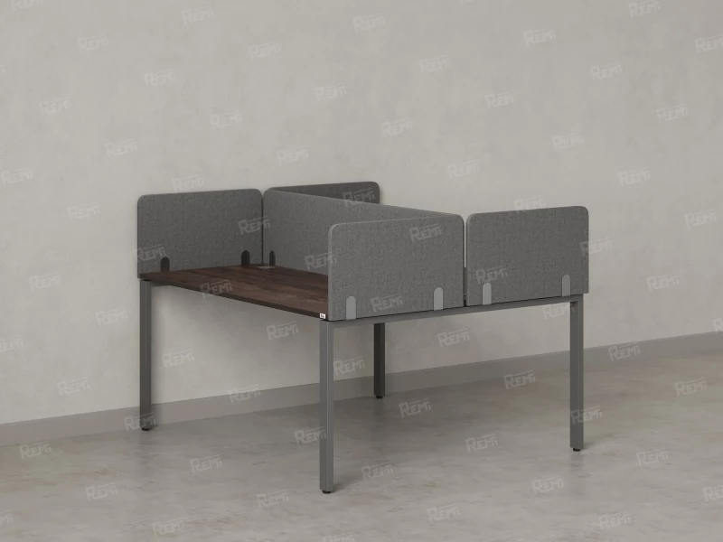 Бенч-система, 2 рабочих места, на П-образных опорах, 5 тканевых экрана 1600x1200x750 RM165-3-16x12 Дуб Апрельский шоколад/Серый