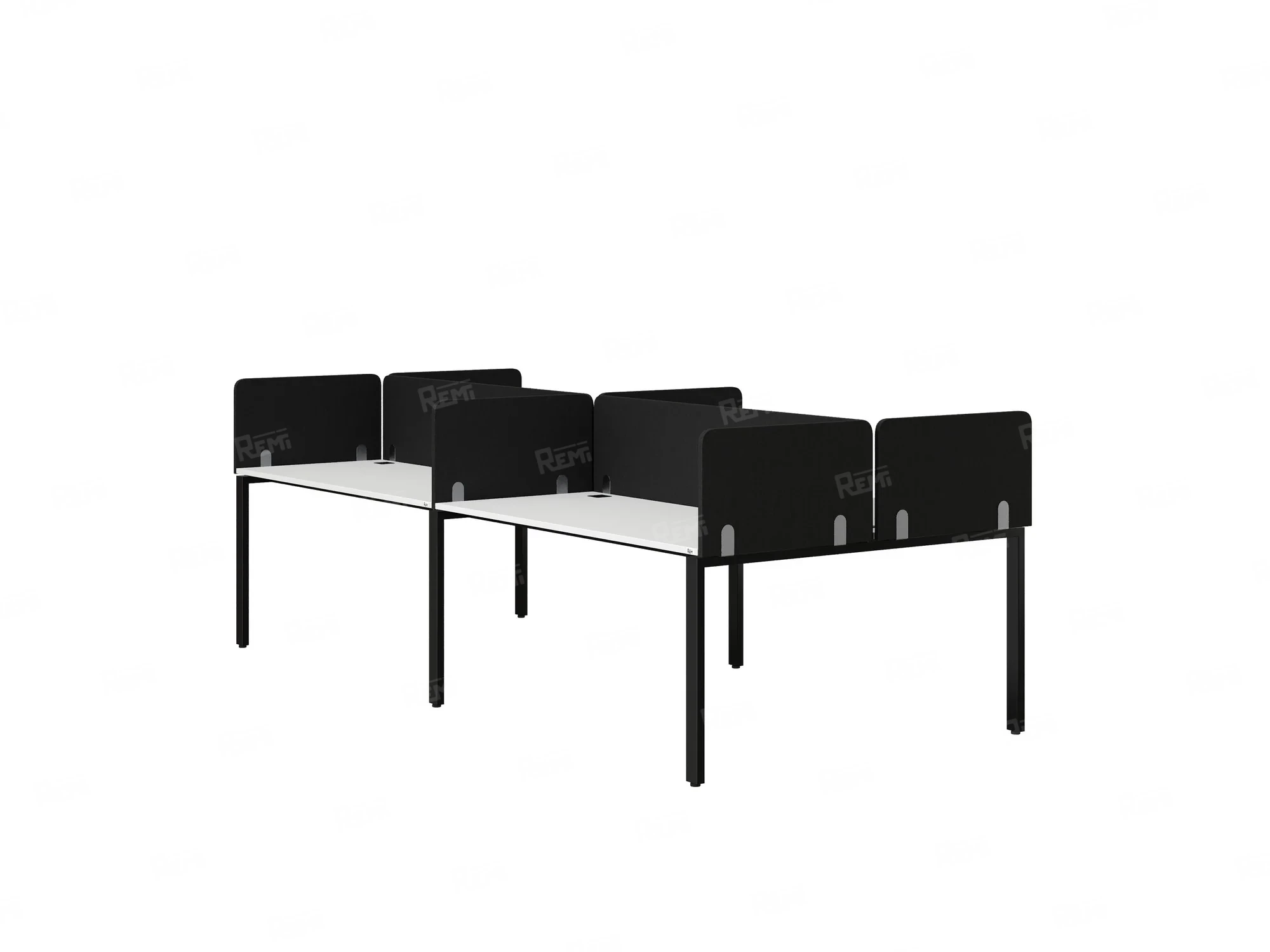 Бенч-система, 4 рабочих места, на П-образных опорах, 8 тканевых экранов 2000x1400x750 RM166-1-10x14 Белый/Черный