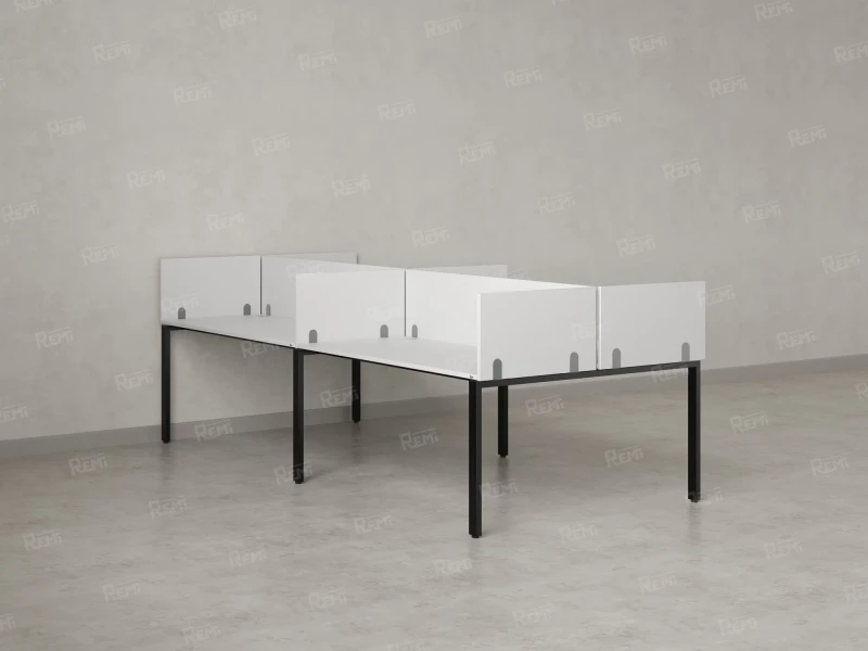 Бенч-система, 4 рабочих места, на П-образных опорах, 8 ЛДСП экранов 2800x1200x750 RM166-2-14x12 Белый/Черный