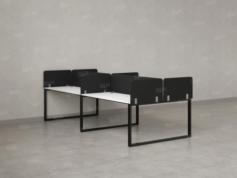 Бенч-система, 4 рабочих места, на О-образных опорах, 8 тканевых экранов 3200x1600x750 RM170-1-16x16 Белый/Черный