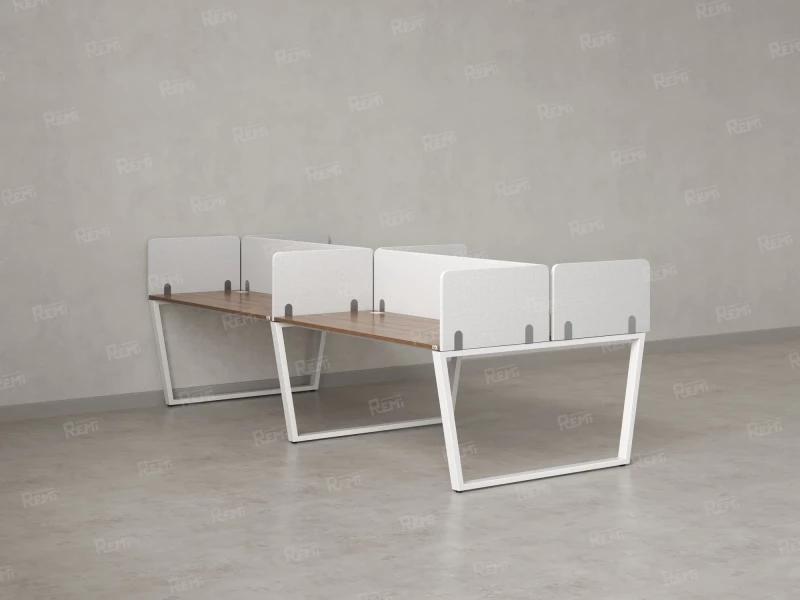 Бенч-система, 4 рабочих места, на U-образных опорах, 8 тканевых экранов 2000x1600x750 RM173-1-10x16 Дуб Юстус/Белый