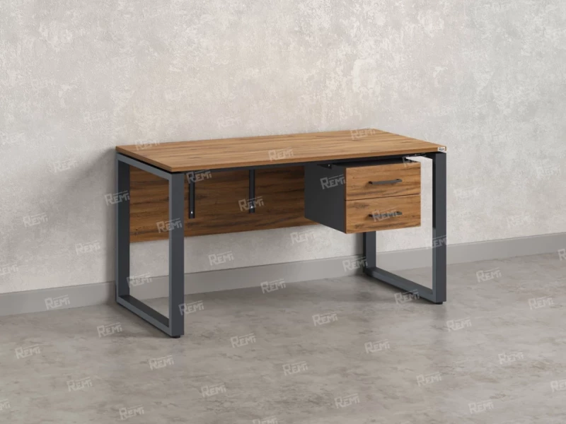 Стол прямой, подвесная тумба, ЛДСП экран, О-опора 1800x700x750 RM033-18x7 Дуб Юстус/Серый