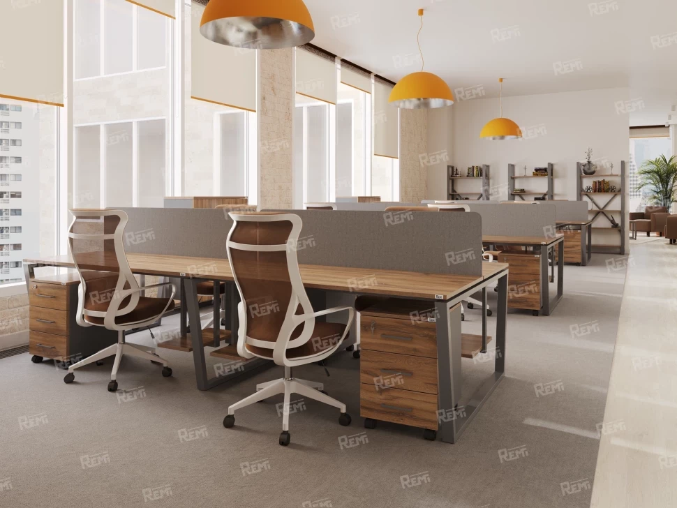 Стол прямой, подвесная тумба, ЛДСП экран, О-опора 1800x700x750 RM033-18x7 Дуб Юстус/Серый