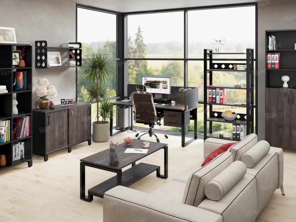 Стол прямой, подвесная тумба, ЛДСП экран, П-опора 1800x800x750 RM030-18x8 Дуб Апрельский шоколад/Черный