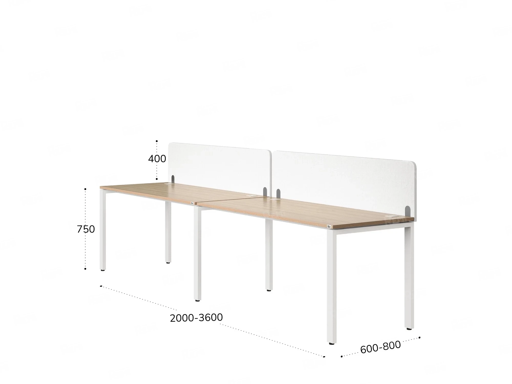 Бенч-система в 1 ряд, 2 рабочих места 2 тканевых экранов 2700x600x750 RM167-3-27x6 Вяз Швейцарский светлый/Белый