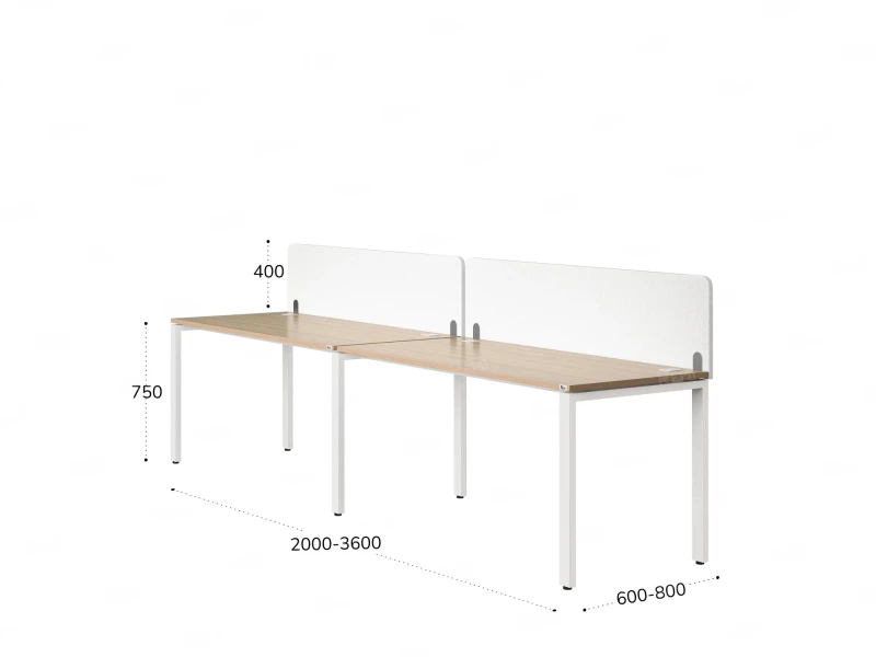 Бенч-система в 1 ряд, 2 рабочих места 2 тканевых экранов 2700x600x750 RM167-3-27x6 Вяз Швейцарский светлый/Белый
