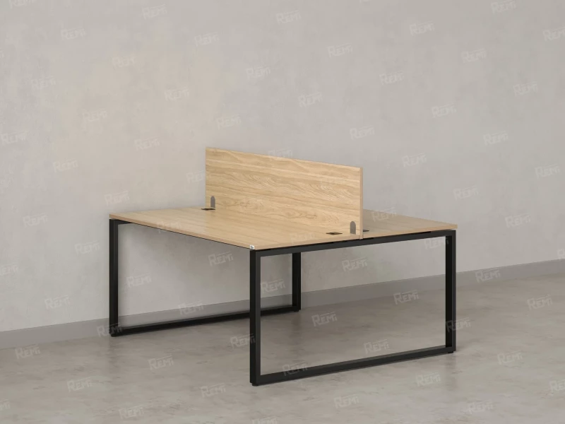 Бенч-система, 2 рабочих места, с одним экраном ЛДСП 1400x1400x750 RM169-2-14x14 Вяз Швейцарский светлый/Черный