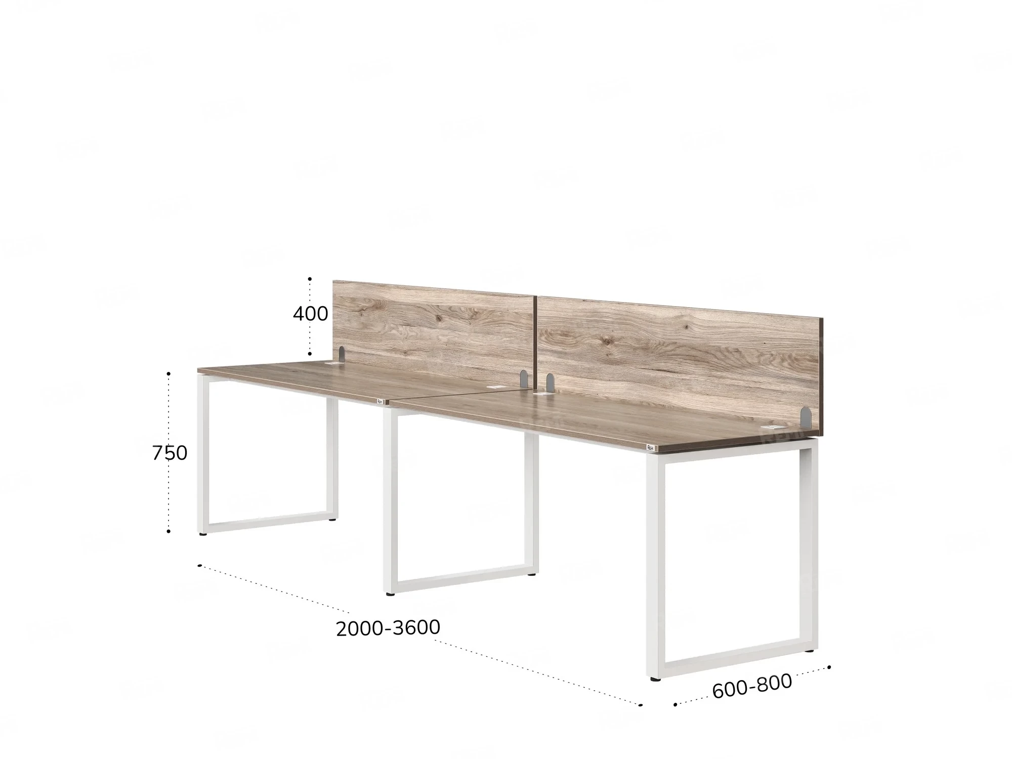 Бенч-система в 1 ряд, 2 рабочих места 2 ЛДСП экранов 2400x700x750 RM168-4-24x7 Дуб Маувелла/Белый