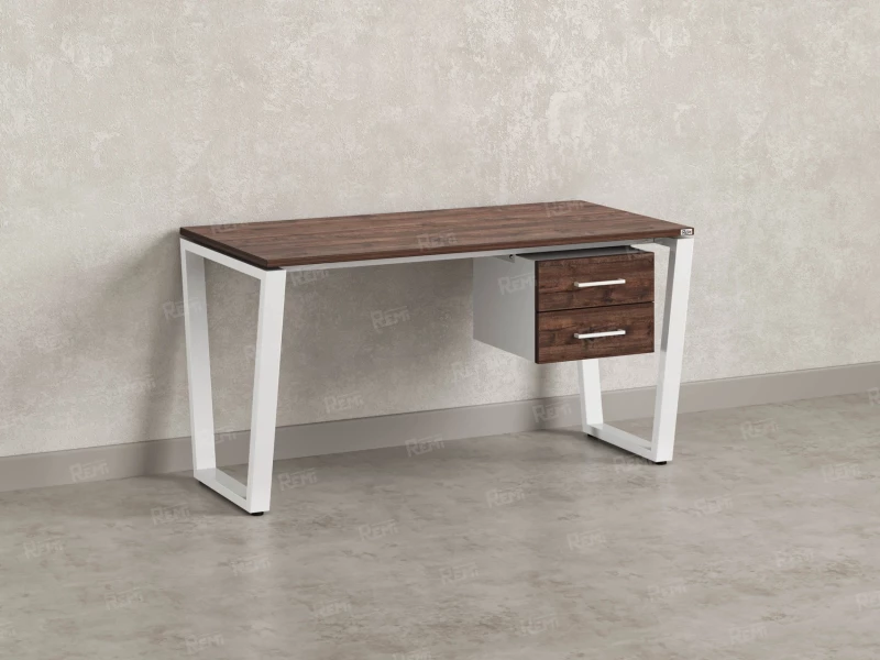 Стол прямой с подвесной тумбой 2 ящика, U-опора 1600x800x750 RM035-16x8 Дуб Апрельский шоколад/Белый