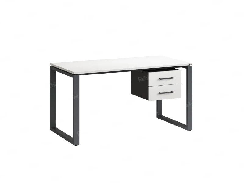 Стол прямой с подвесной тумбой 2 ящика, О-опора 2000x600x750 RM037-20x6 Белый/Серый