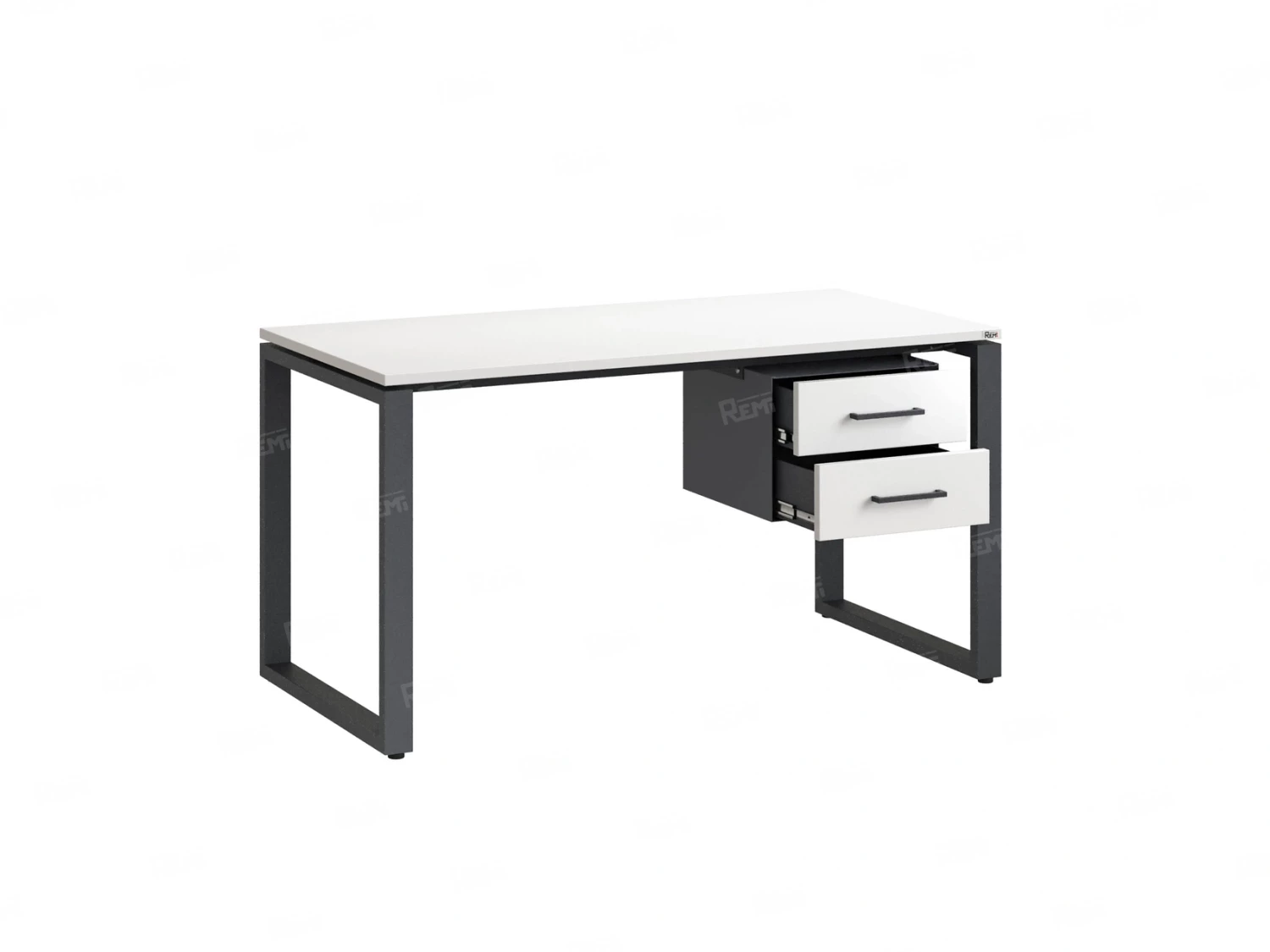 Стол прямой с подвесной тумбой 2 ящика, О-опора 2000x600x750 RM037-20x6 Белый/Серый