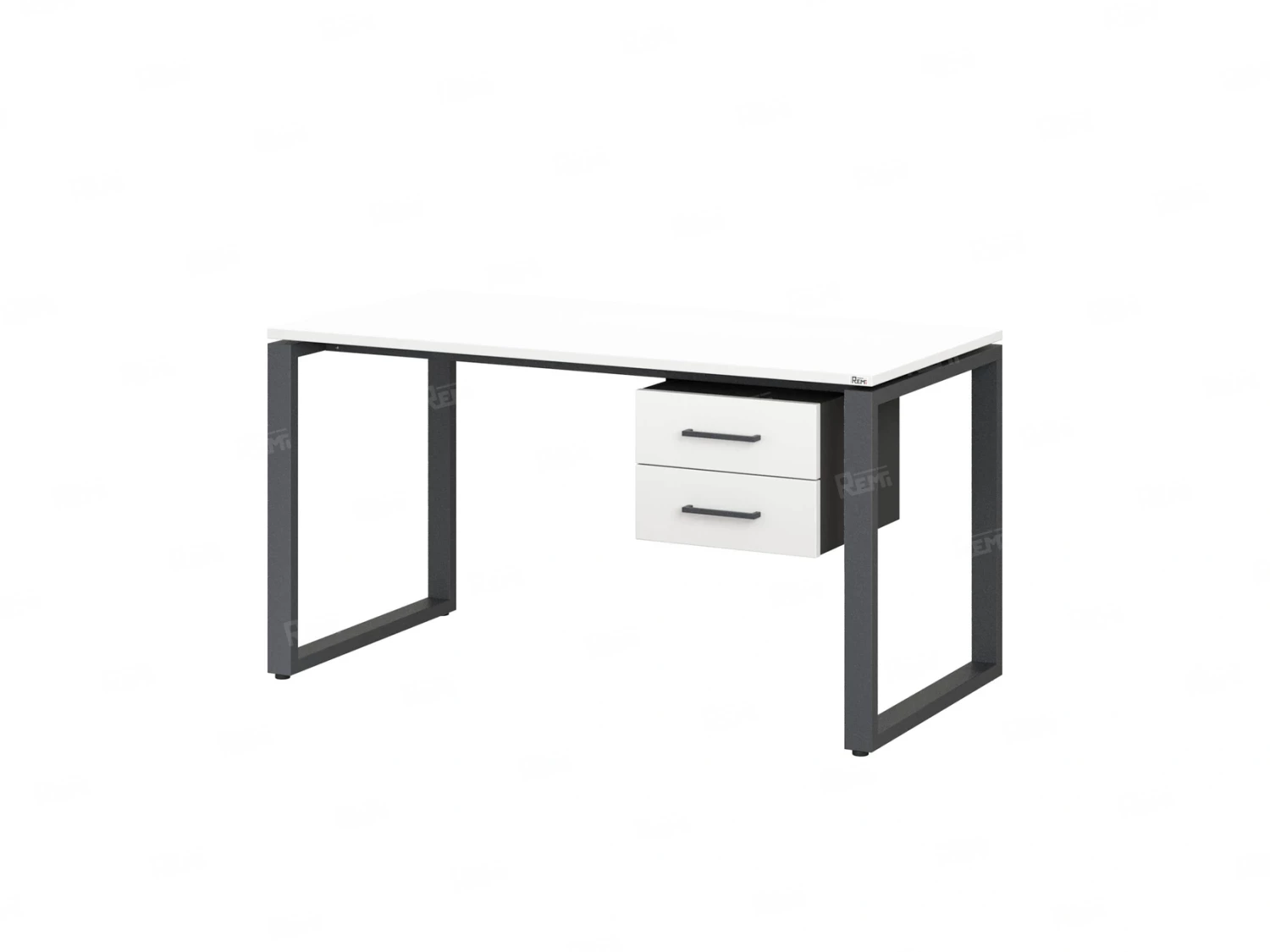 Стол прямой с подвесной тумбой 2 ящика, О-опора 2000x600x750 RM037-20x6 Белый/Серый